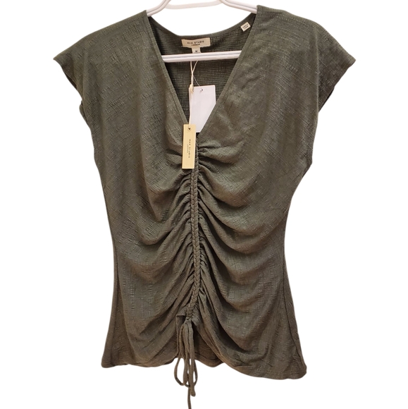 Max Studio London  Green Cap Sleeve Ruched Blouse - Picture 1 of 9